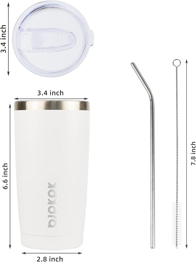 BJPKPK White Stainless Steel Tumbler With Lid And Straw 20 oz Insulated Tumblers Thermal Cup For Hot And Cold Drinks - Image 3