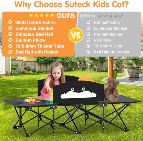 Suteck Kids Camping Cot, Comfortable Toddler Cots Bed with Blanket - Image 4
