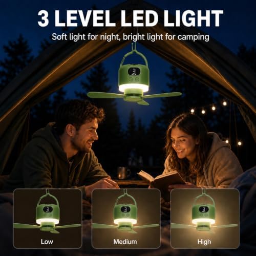 Camping Tent Fan with Light, Rechargeable Hanging Fan with Remote - Image 5