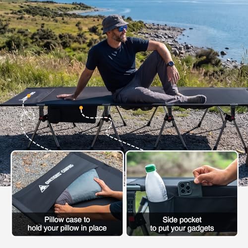 ONETIGRIS SUPRATIROS Extra Large Camping Cot, Height Adjustable Oversized Sleeping Cot with Extending Legs for Camping, Car Trips, Truck, Beach, Office Nap, Sturdy Supports Up to 400lbs (Black) - Image 6