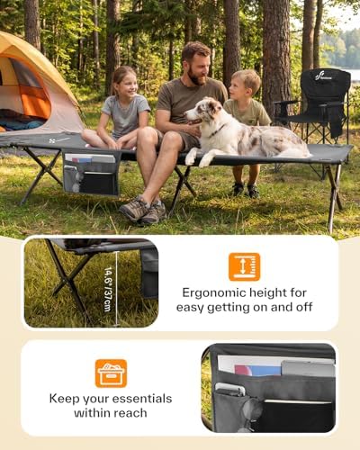 Sportneer Camping Cot, 78.3"x28.7"x14.6" Sturdy 6-Leg Foldable Guest Bed for Adults with Storage Bag & Side Pocket, Compact Portable Design 330 LBS Support - Image 6