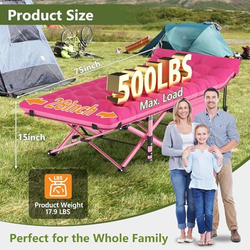 Slendor Camping Cot for Adults, Heavy Duty 500lbs with 3.5" Mattress - Image 2