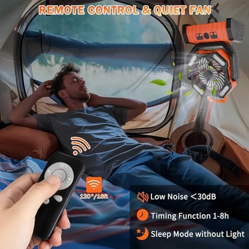 Portable Fan Rechargeable - 20000mAh Battery Powered Fan with LED Lantern Portable Outdoor Tent Fans with Remote,Hook,Timer, 4 Speeds for Camping Tent Bedroom Home Fishing Table - Image 4