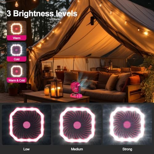 Odoland Portable Camping Fan with Light, 20000mAh Rechargeable Battery Fan - Image 3