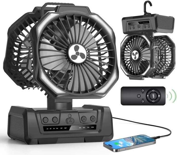 Dual Head Portable Rechargeable Fan 20000mAh Battery Powered Fan Cordless by OnlyNewforYourLife