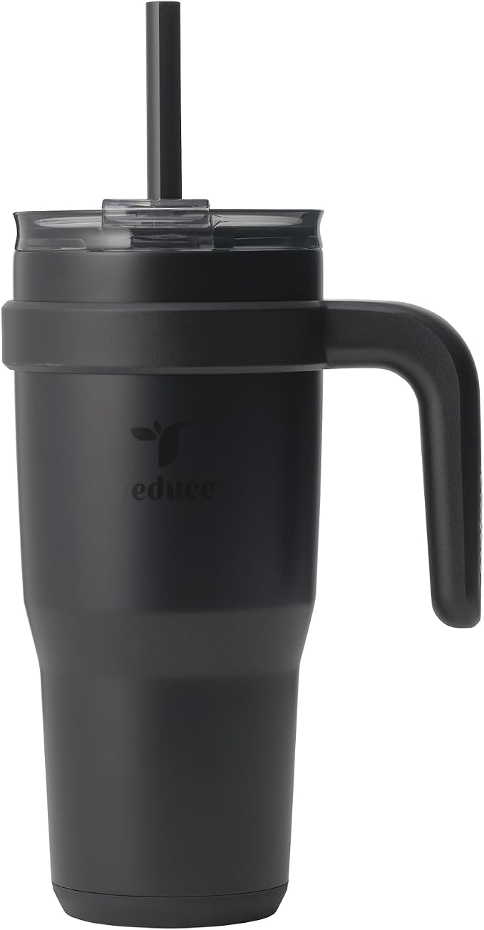 REDUCE 24 oz Stainless Steel Tumbler with Handle - Dual-Wall Vacuum Insulated Travel Mug, Sweat-Proof Lid & Reusable Straw - Keeps Drinks Cold for 24 Hrs, Fits Cupholders, Dishwasher Safe - Phantom by Reduce