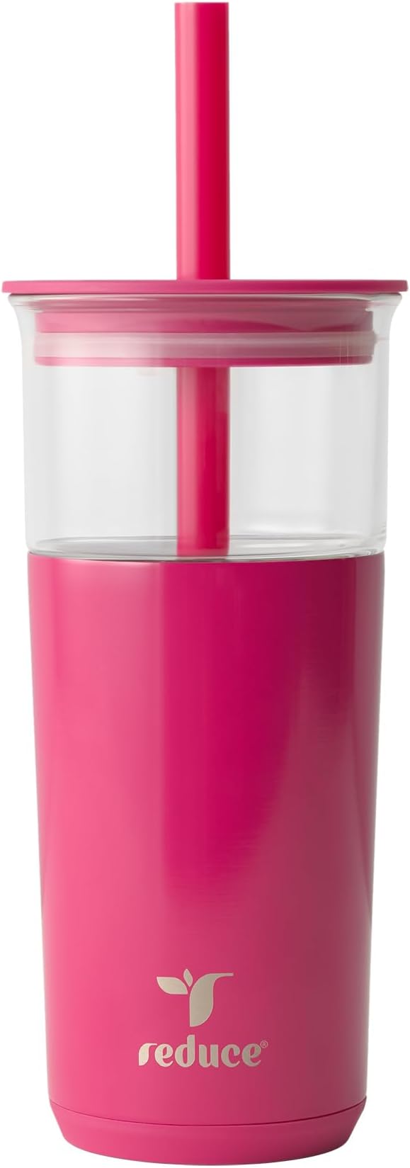 REDUCE Aspen 20 oz Vacuum Insulated Glass Tumbler with Lid & Extra Wide Straw - Keeps Drinks Cold for 12 Hrs - Ideal for Iced Coffee, Smoothies & Boba - Dishwasher Safe, Soft Base - Dragonfruit by Reduce