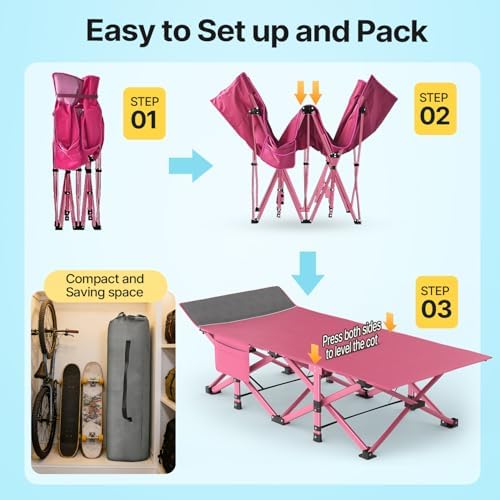 Slendor XXL Camping Cot with Mattress, Pillow & Carry Bag, 32" Extra Wide - Image 7