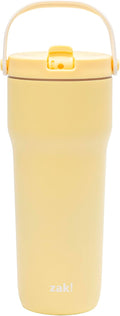 Zak Designs Sutton Travel Tumbler for On the Go, 30oz Stainless Steel with Vacuum Insulation, Straw Spout, Carry Handle for Cold Drinks (Vanilla Yellow) by ZakDesigns