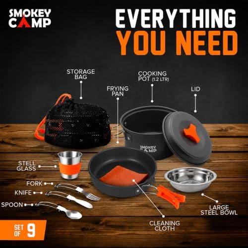 Smokey Camp Camping Cookware Mess Kit Set with Stove - Backpacking Camping Pots and Pans Set, All in One Non-Stick Camping Cooking Set, Portable Stove, Hiking, Picnic, Outdoor & Camping Cookware Set - Image 3