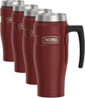 THERMOS Stainless King Vacuum-Insulated Travel Mug with Handle - 16oz, Rustic Red, Thermos Tumbler for Hot/Cold Drinks, Leak-Proof & Sweat-Proof Stainless Steel Coffee Mug with Lid (Pack of 4) by Thermos