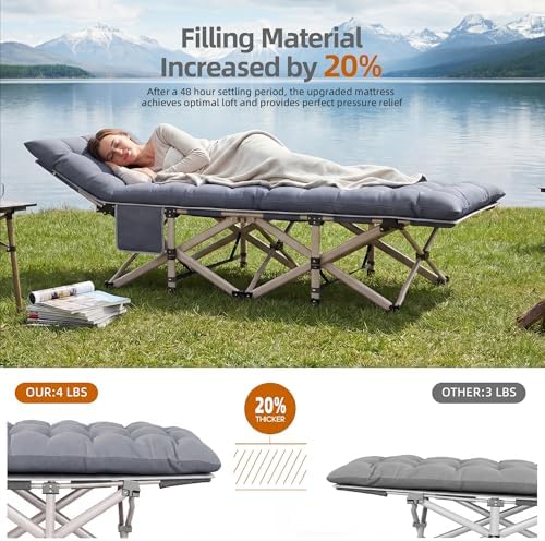 Folding Camping Cot for Adults - Heavy Duty Sleeping Cots with Carry Bag, Double Layer Oxford Portable Travel Camp Cots for Outdoor Camp Beach Home Office (Gold Frame with Gray Pad, 1PACK) - Image 3
