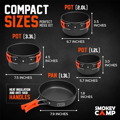 Smokey Camp Camping Cookware Mess Kit Set with Stove - Backpacking Camping Pots and Pans Set, All in One Non-Stick Camping Cooking Set, Portable Stove, Hiking, Picnic, Outdoor & Camping Cookware Set - Image 4
