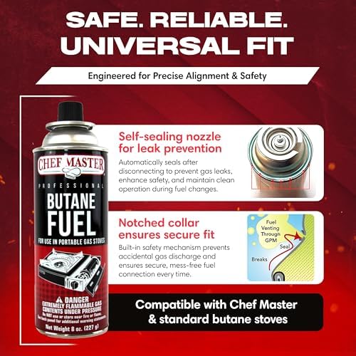Chef Master Butane Fuel Canister, Camp Stove & Torch Refill, 8 oz, 24-Pack - Image 3