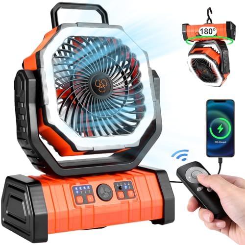 Odoland 30000mAh Camping Fan with LED Lantern, Rechargeable Battery Fan by Odoland