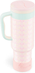 40 oz Insulated Tumbler with Handle and Push-Button Straw Lid, Stainless Steel Travel Cup for Gym Office, Leakproof, BPA-Free, Cup Holder Friendly, Bow Silicone Boot, Pink (Coquette Bloom) by Coquella