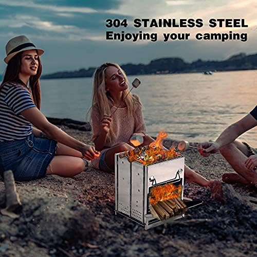 REDCAMP Wood Burning Folding Camp Stove Stainless Steel Grid, Portable Collapsible Backpacking Stove Survival Rocket Stove for Hiking Outdoor Tent Camping Picnic BBQ, Large - Image 7