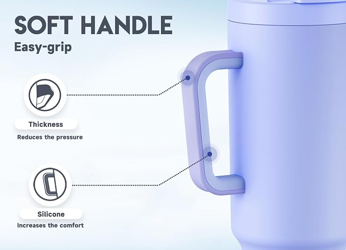 Meoky 40 oz Tumbler with Handle and Flip Straw, 100% Leakproof Tumbler with Lid and Straw, Stainless Steel Insulated Cup, Cupholder Friendly, Keeps Cold for 34 Hours (Lilac) - Image 7