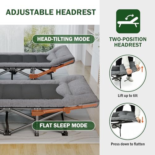 Mopaicot Camping Cot for Adults, Adjustable Headrest Folding Bed - Image 2