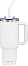 40 oz Tumbler with Handle and Straw Lid,Insulated Reusable Stainless Steel Water Bottle Travel Mug，Cupholder Friendly Double Wall Vacuum Sealed Cup (Snow) by smlixe