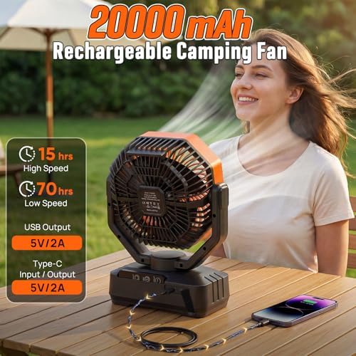 20000mAh Camping Fan, 4 Speed Battery Powered for Tents Up to 70H Runtime - Image 2