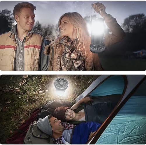Solar Camping Lantern with Fan,Emergency Flashlight Charging for Phone,USB Rechargeable Portable Camping Fans Easy Install - Image 3