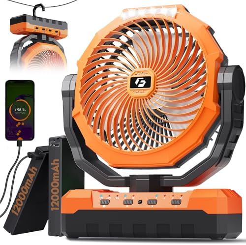 FRIZCOL 3-in-1 Camping Fan - Portable Fans Rechargeable - 24000mAh Detachable Battery Powered Fan with Light & Remote for Indoor Outdoor, Tent, Travel, Fishing, Jobsite, Gifts for Men Dad Him - Orange by FollowUsGetMoreInfoNow