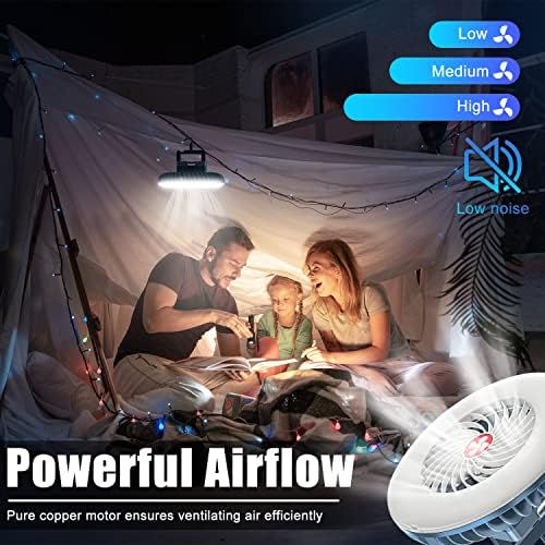 Portable Camping Fan with LED Lantern USB Rechargeable Waterproof Tent Fan with Hanging Hook Magnet Survival Kits for Indoor Outdoor Hiking Car Office Desk Outdoor Emergency Power Outage - Image 2