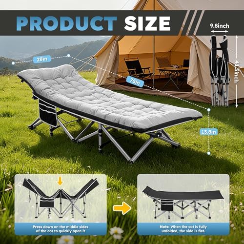 HABUTWAY Camping Cots for Adults, 600lbs Capacity, Folding Camping Cot with Mattress, Sleeping Cots for Adults with Carry Bags for Travel,Beach,Patio,Home Office,Nap Time - Image 6