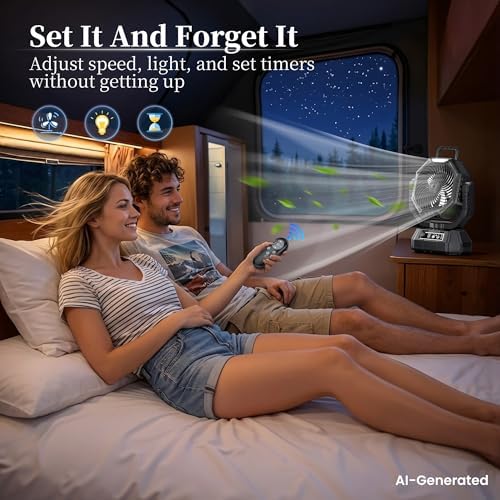 MKG Camping Fan Rechargeable, Oscillating Battery Powered Hanging Tent Fan with Light and Remote, Portable for Camp, Outdoor, Emergency Power Outage, Fishing, RV Travel (Black) - Image 6