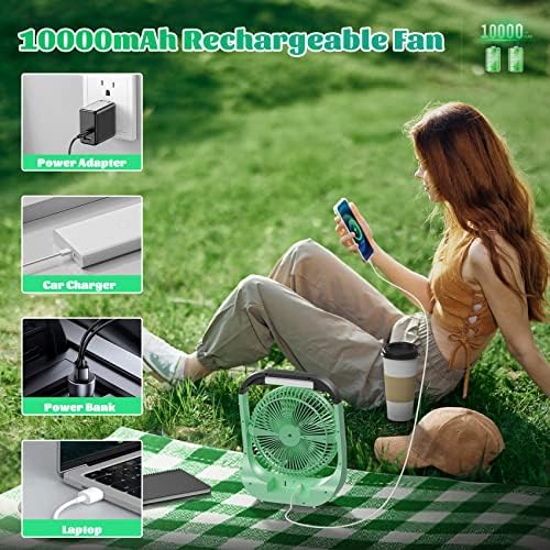 ATEngeus USB Desk Fan with 10000mAh Battery, 4 Speeds, 8“ Portable Camping Fan, 180°Rotation, LED Light, Timer, for Camping, Travel, Office and Home Use - Image 6
