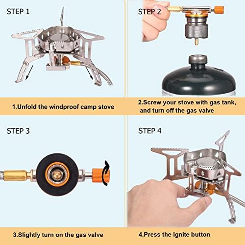 Portable Backpacking Stove with Piezo Ignition Windproof Camping Gas Stove Camp Stove Foldable Burner with Propane Canister Adapter for Outdoor Camping Hiking Picnic - Image 5