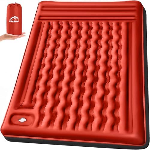 FNARMW Double Sleeping Pad Camping, Self Inflating 6'' Extra-Thick 2 Person Pillow Built-in Foot Pump Waterproof Inflatable Sleeping Mat Backpacking, Tent, Hiking, Portable Camping Pad (Orange-Black) by FNARMW
