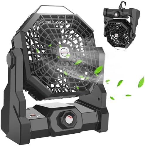 Camping Fan Rechargeable, 10400mAh Portable Battery Operated Camping Fan for Tents, Hangable USB Silent Camping Fans with LED Lantern, Suitable for Fishing, Camping, Bedroom, Workplace (Black) by Howhio