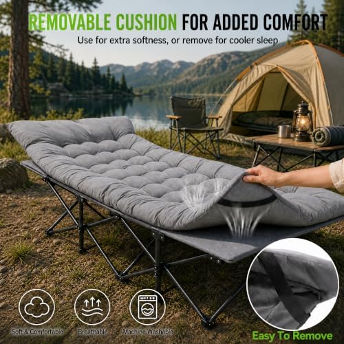 Aoran Camping Cot for Adults 28" Extra Wide,Portable Cot Bed with Mattress,Heavy Duty Camp Sleeping Bed for Camping,Travel,Home and Office Nap,Max Load 450 LBS - Image 5