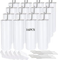 16 Pack Sublimation Tumblers Straight Skinny Tumbler Blanks Bulk 20oz for Heat Transfer, Individual Gift Boxed, Double Wall Insulated Tumbler with Shrink Wrap & Straws by YOUKEOLA