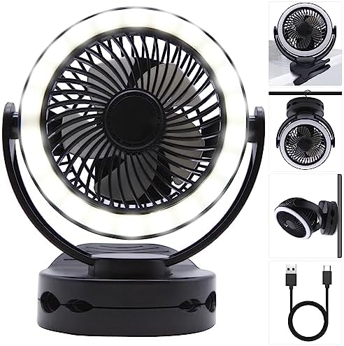 Facon Camping Fan with LED Light - 5000mAh Rechargeable Battery Powered Tent Fans, Hanging Hook & USB Output for Camping, RV, Home, Office, Power Outage, White - Image 2