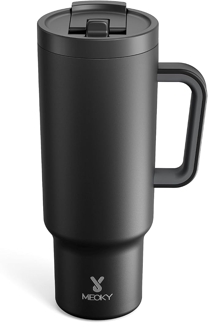 Meoky 40 oz Tumbler with Handle and Flip Straw, 100% Leakproof Tumbler with Lid and Straw, Stainless Steel Insulated Cup, Cupholder Friendly, Keeps Cold for 34 Hours (Night) by MEOKY