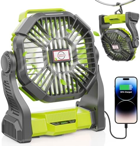 DOWILLDO Portable Battery Powered Camping Fan - with LED Light, Quiet Battery Operated, Camping Gear for Travel, Tent, Beach, Car or Hurricane Power Outages by DOWILLDO