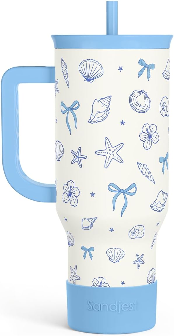 SANDJEST Coastal 40oz Tumbler with Handle and Straw, Insulated Stainless Steel Travel Coffee Mug for Women Girls, Gift Idea for Birthday Christmas Mothers Day by SANDJEST