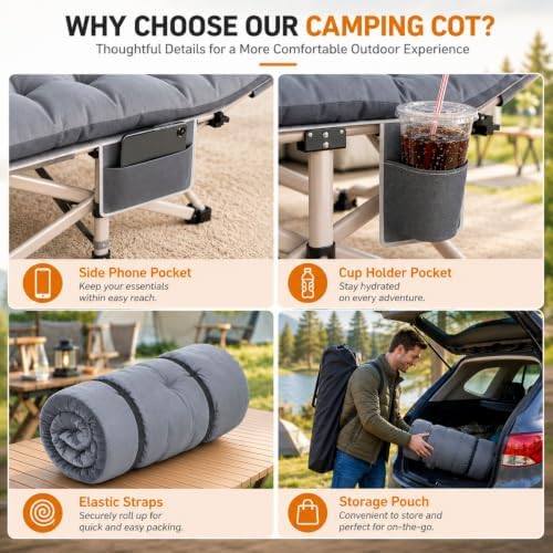 Camping Cots for Adults, 2 Pack Sleeping Cots with Detachable Pad, 800LB - Image 3