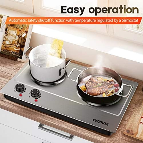 CUSIMAX 1800W Double Hot Plate, Stainless Steel Silver Countertop Burner Portable Electric Double Burners Electric Cast Iron Hot Plates Cooktop, Easy to Clean, Upgraded Version C180N - Image 5