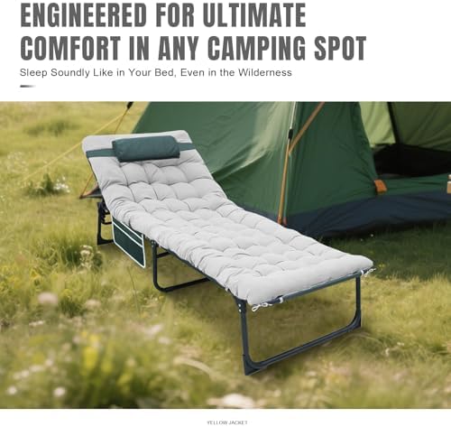 YELLOW JACKET Folding Sleeping Cot, Camping Cot with Mattress for Adults 450lbs Max Load, Portable Camping Cot with Pillow, Adjustable 5-Position Cot for Camping, Home,Office,Travel - Image 4