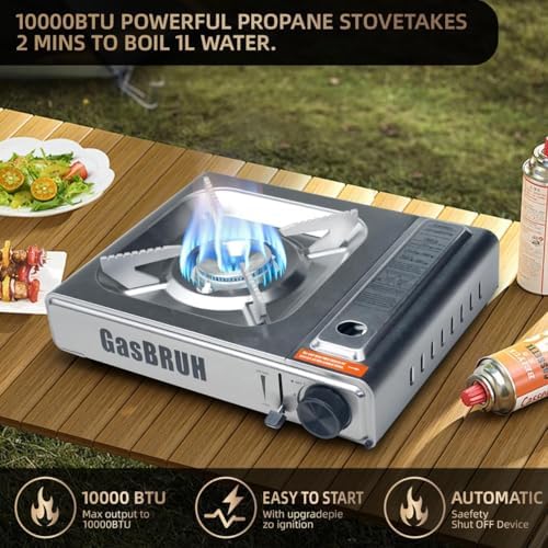 GasBRUH Single Butane Camping Stove with Windblocker, 10000BTU Stainless Steel Portable Camping Stove with Carry Case,Gas Stove for Camping,Tailgating,Outdoor Cooking,Emergency(Fuel not included) - Image 3