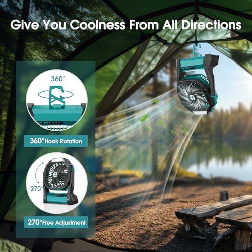 Portable Rechargeable Fan, 20000mAh Cordless Battery Powered Camping Fans - Image 4
