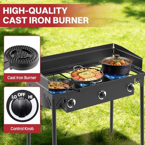 3 Burner Propane Camp Stove | 225,000 BTU | High Pressure Gas Burners - Image 4