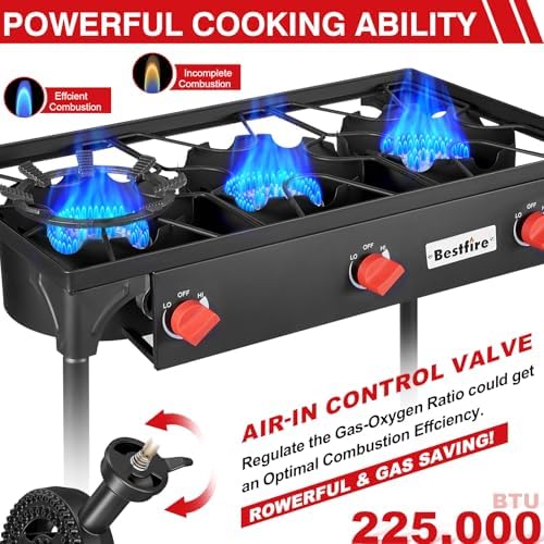 Bestfire 3 Burners Camping Stove for Cooking Outdoor, 225,000 BTU Propane - Image 2