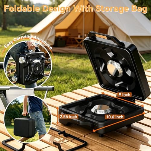 2 Burner Folding Camping Stove, 24000 BTU Propane Camp Stove with Windshield, Adjustable Burners Gas Stove with Frying Pan, Coffee Stand, Carry Bag for Camping, RV, Tailgating, Outdoor Picnic, Black - Image 5
