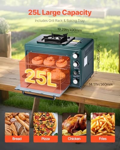 VEVOR Outdoor Camping Oven, 2-in-1 Portable Gas Camping Stove Oven Combo, Adjustable Fire, 60-Minute Timer, Windproof, for Camping Backyard Picnic Outdoor Cooking, Universal Butane Canister Compatible - Image 6