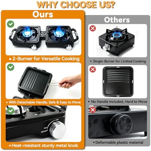 2 Burner Folding Camping Stove, 24000 BTU Propane Camp Stove with Windshield, Adjustable Burners Gas Stove with Frying Pan, Coffee Stand, Carry Bag for Camping, RV, Tailgating, Outdoor Picnic, Black - Image 6